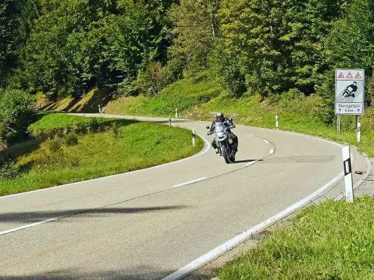 Een motorrijder op de Schwarzwald Hochstrasse Een motorrijder op de Schwarzwald Hochstrasse