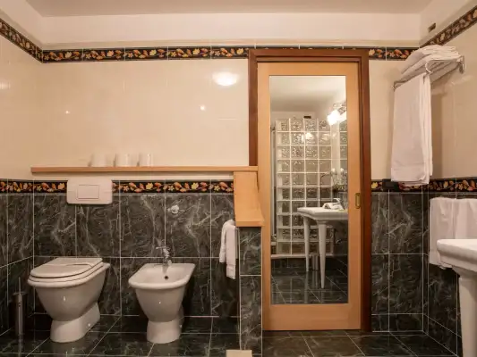 Het sanitair van een hotel kamer Het sanitair van een hotel kamer